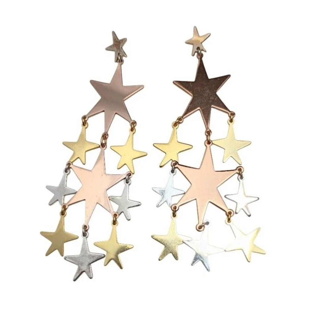 J.Crew Falling Stars Chandelier Earrings Tri Tone